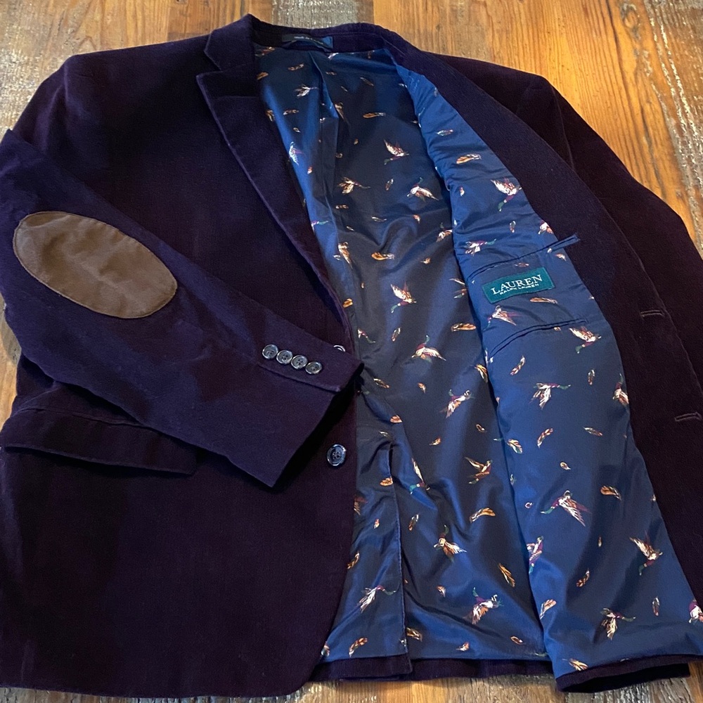 Lauren Ralph Lauren Dark Purple Corduroy Blazer Brown Elbow Patches Designer
